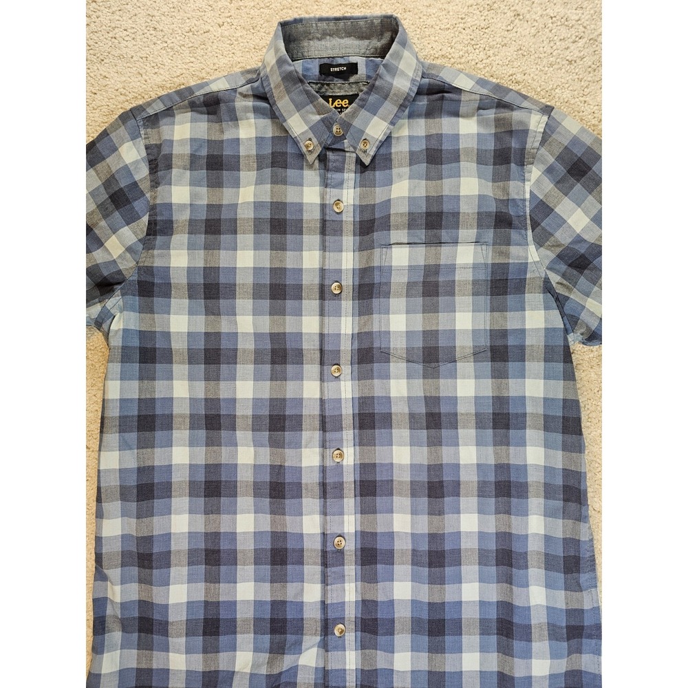 Lee Premium Select Plaid Button Up Shirt Mens Medium Stretch Regular Fit